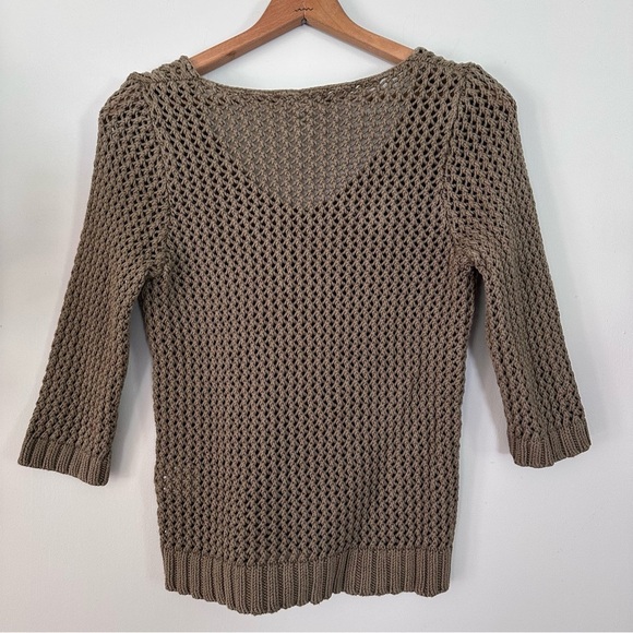 Lands End Canvas Olive Army Green V-Neck Open Knit Sweater Women’s Size Medium - Picture 4 of 8